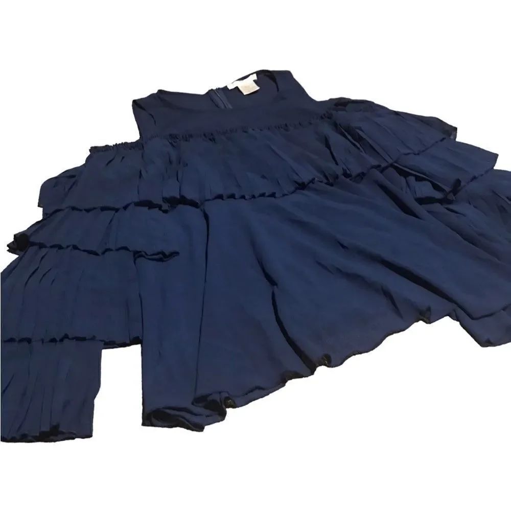 Masseys size XL dark blue top with ruffles beautiful dress look excellent cond